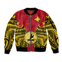 (Custom Personalised) Papua New Guinea Sleeve Zip Bomber Jacket National Capital District Mix Coat Of Arms Polynesian Art - Wonder Print Shop