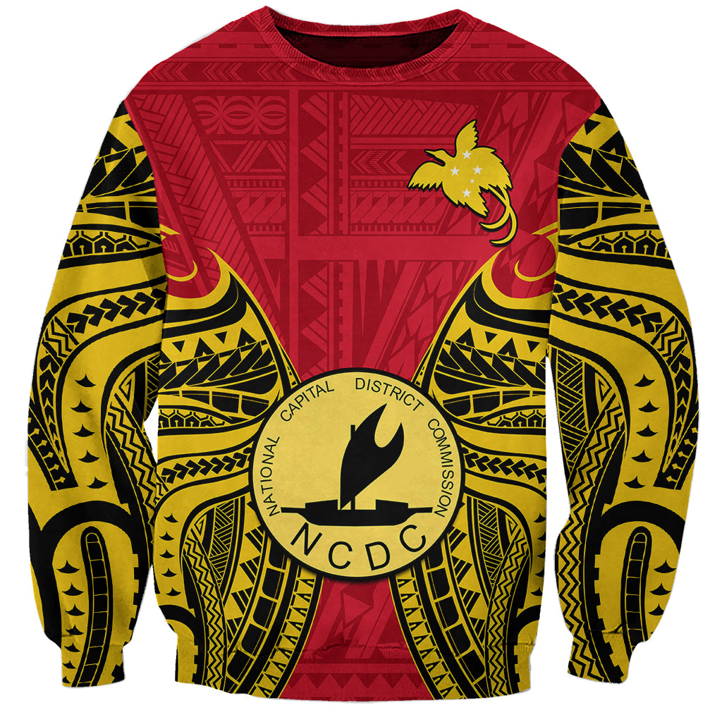 (Custom Personalised) Papua New Guinea Sweatshirt National Capital District Mix Coat Of Arms Polynesian Art - Wonder Print Shop