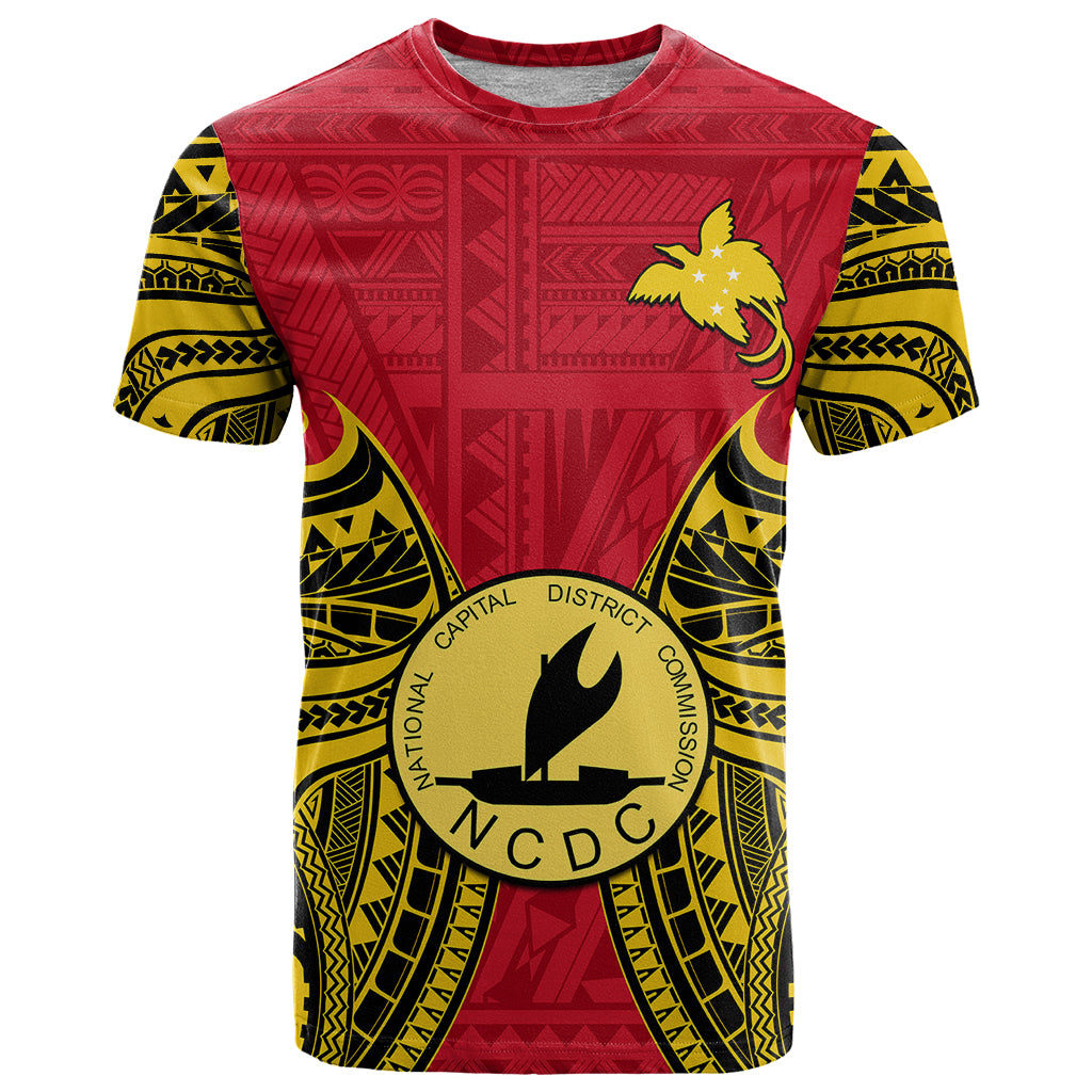 Custom Papua New Guinea T Shirt National Capital District Mix Coat Of Arms Polynesian Art - Wonder Print Shop