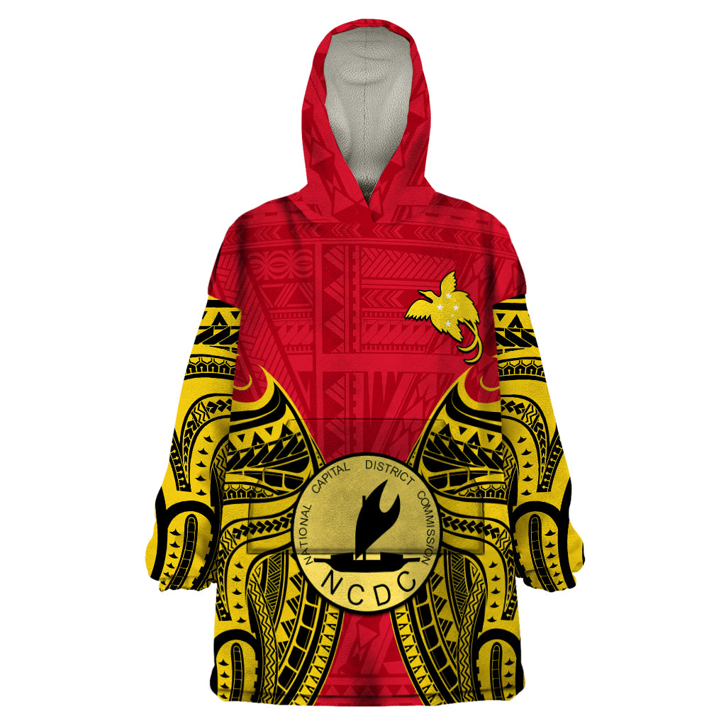 (Custom Personalised) Papua New Guinea Wearable Blanket Hoodie National Capital District Mix Coat Of Arms Polynesian Art - Wonder Print Shop