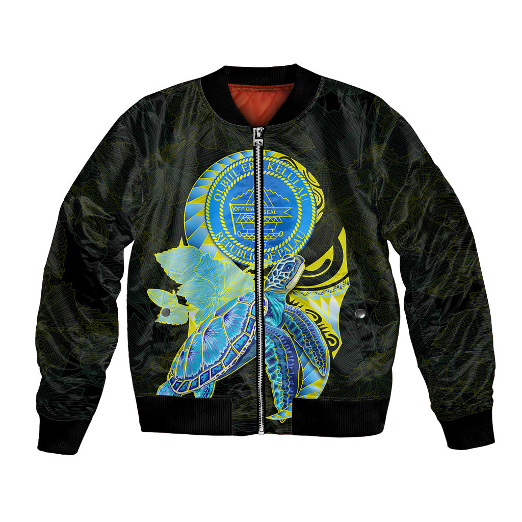 custom-personalised-palau-bomber-jacket-hibiscus-turtle-mix-coat-of-arms-black-version