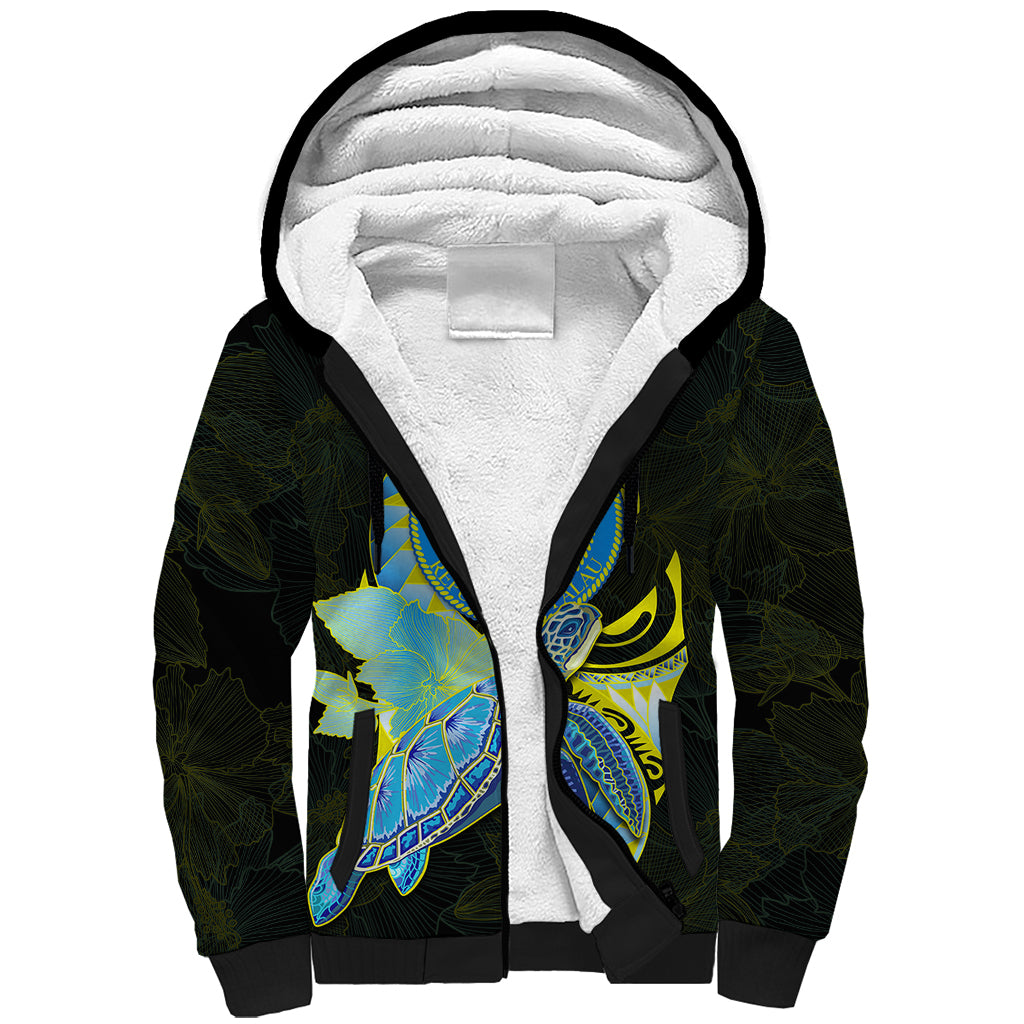 custom-personalised-palau-sherpa-hoodie-hibiscus-turtle-mix-coat-of-arms-black-version