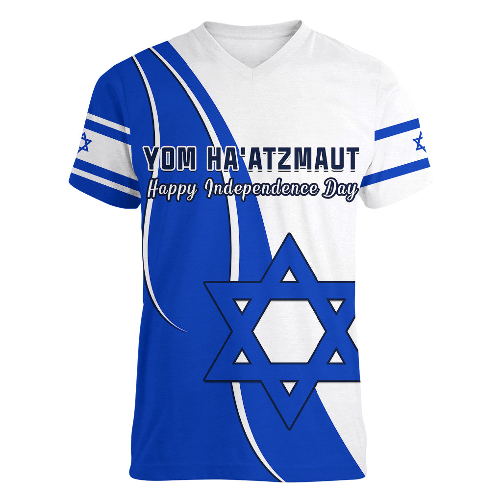 israel-independence-day-women-v-neck-t-shirt-yom-haatzmaut-curvel-style