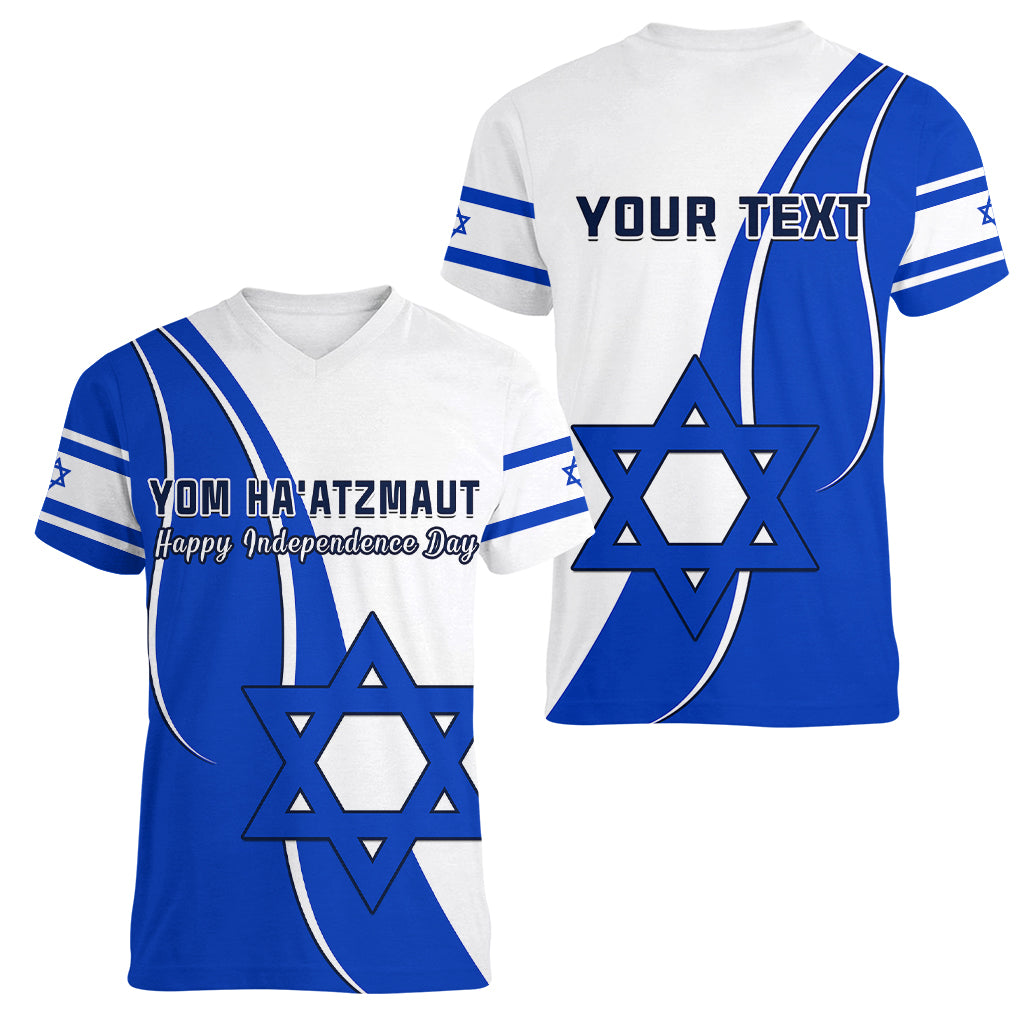 (Custom Personalised) Israel Independence Day Women V Neck T Shirt Yom Haatzmaut Curvel Style - Wonder Print Shop