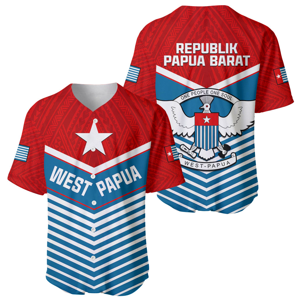West Papua Baseball Jersey Coat Of Arms And Morning Star Flag - Wonder Print Shop
