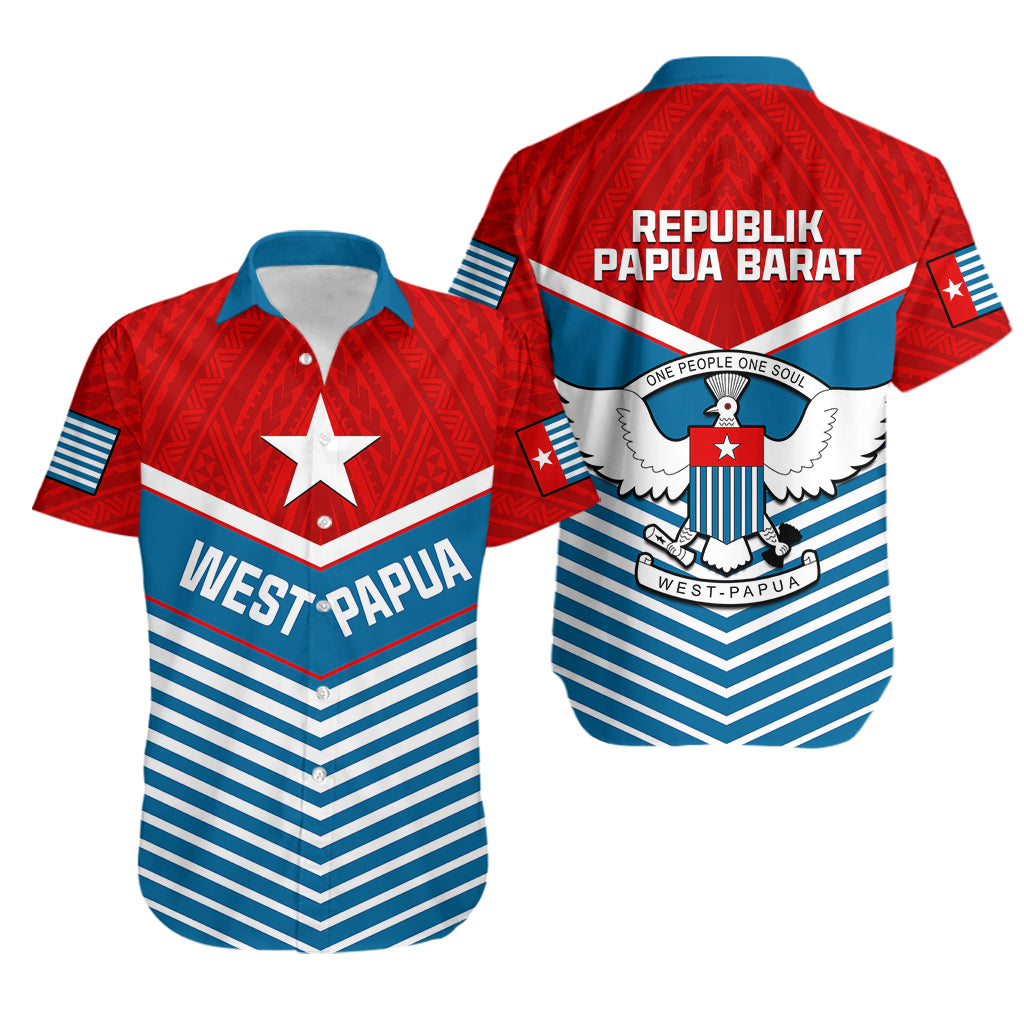 West Papua Hawaiian Shirt Coat Of Arms And Morning Star Flag - Wonder Print Shop
