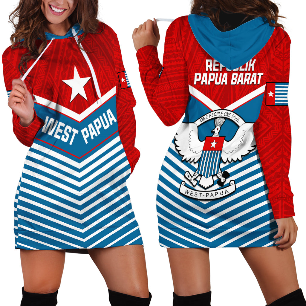 West Papua Hoodie Dress Coat Of Arms And Morning Star Flag - Wonder Print Shop