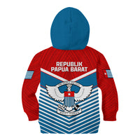 Kids hoodie with blue hood, "REPUBLIK PAPUA BARAT" and eagle emblem on back