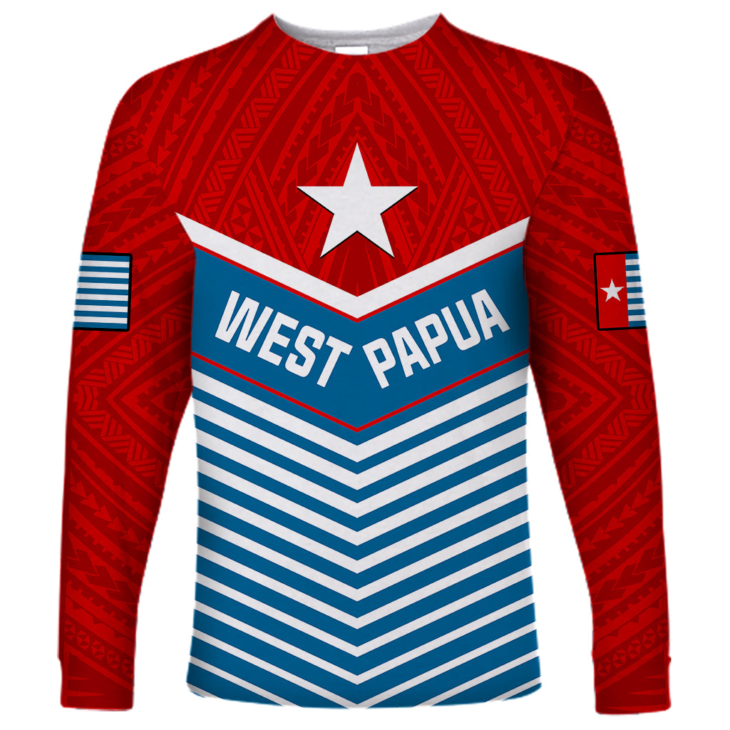 West Papua Long Sleeve Shirt Coat Of Arms And Morning Star Flag - Wonder Print Shop