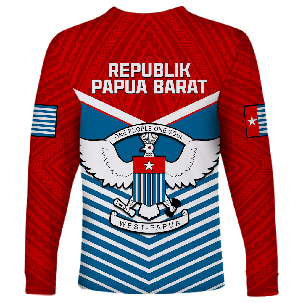 West Papua Long Sleeve Shirt Coat Of Arms And Morning Star Flag - Wonder Print Shop
