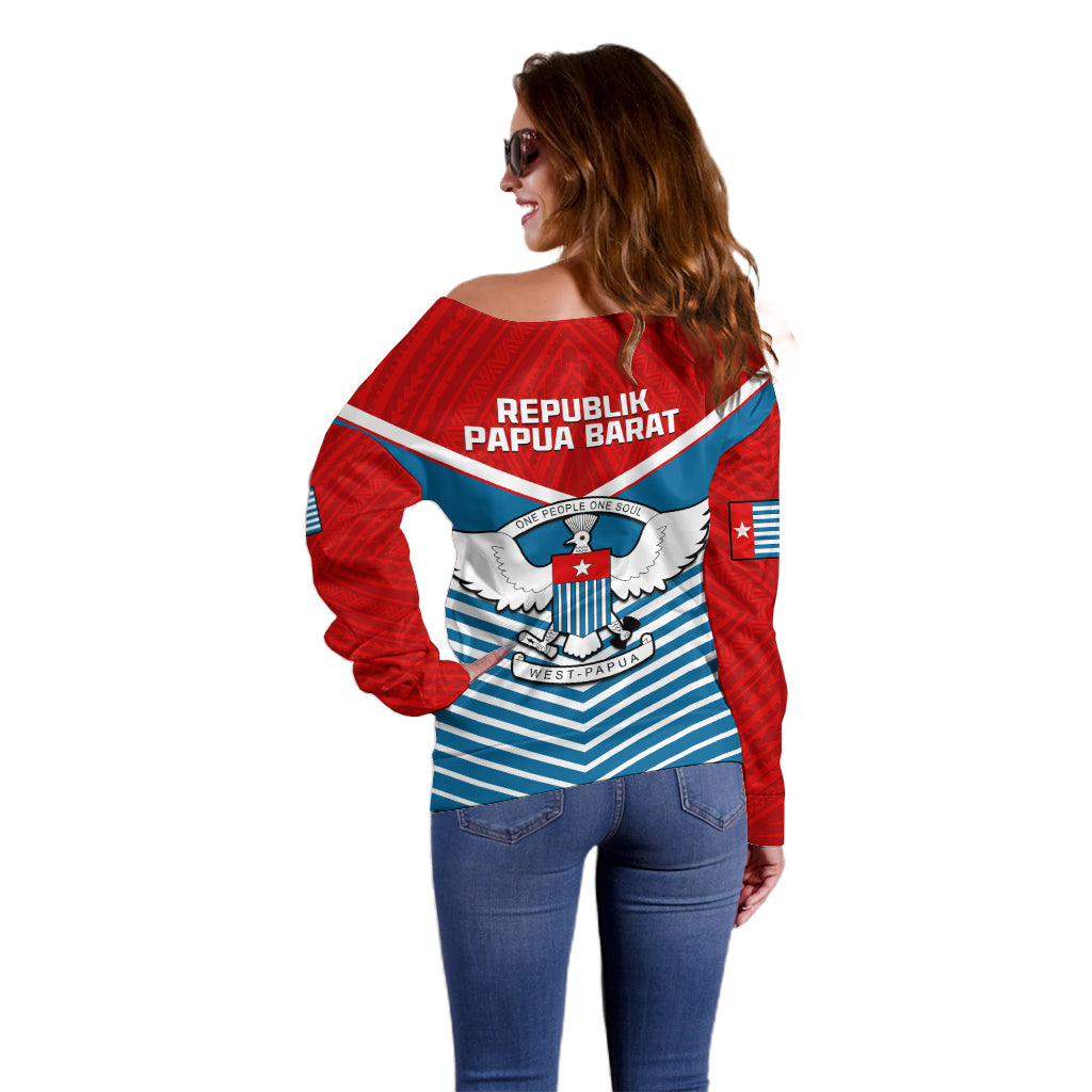 West Papua Off Shoulder Sweater Coat Of Arms And Morning Star Flag - Wonder Print Shop