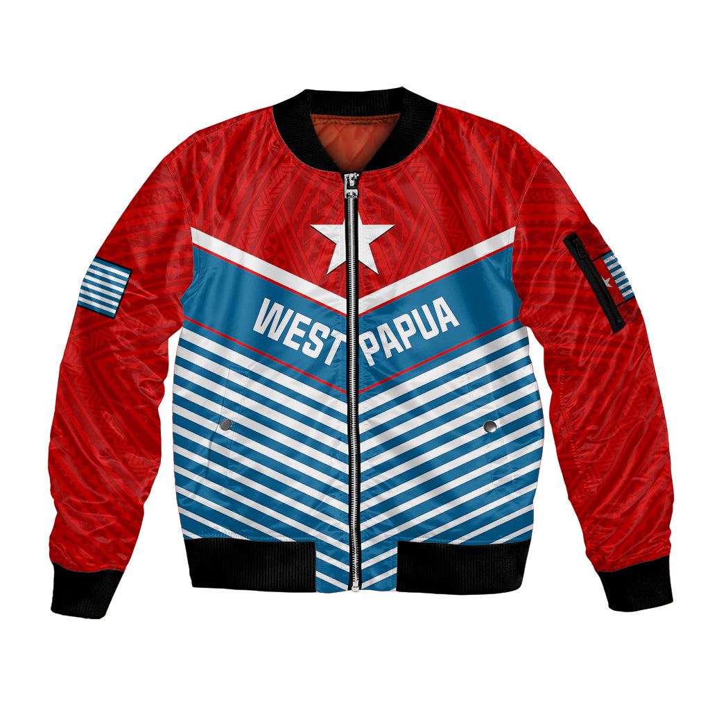 West Papua Sleeve Zip Bomber Jacket Coat Of Arms And Morning Star Flag - Wonder Print Shop