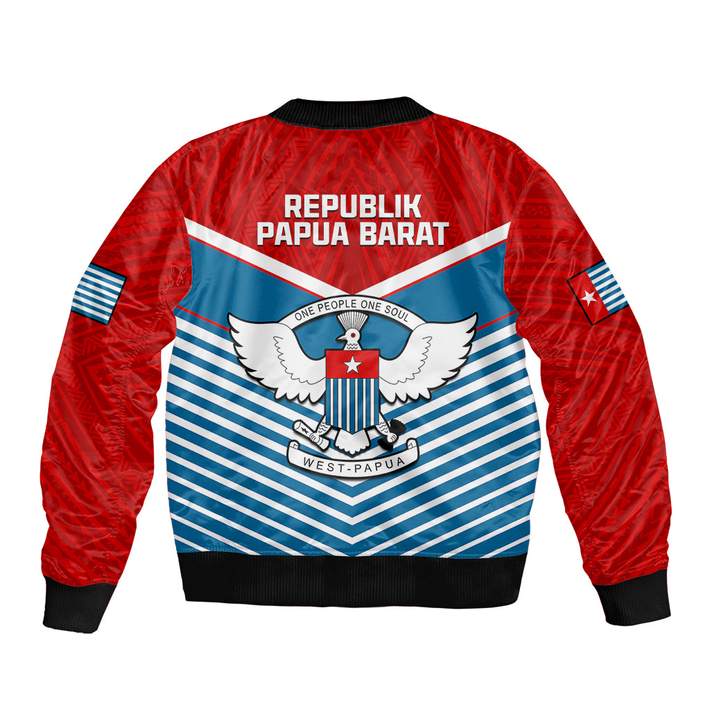West Papua Sleeve Zip Bomber Jacket Coat Of Arms And Morning Star Flag - Wonder Print Shop