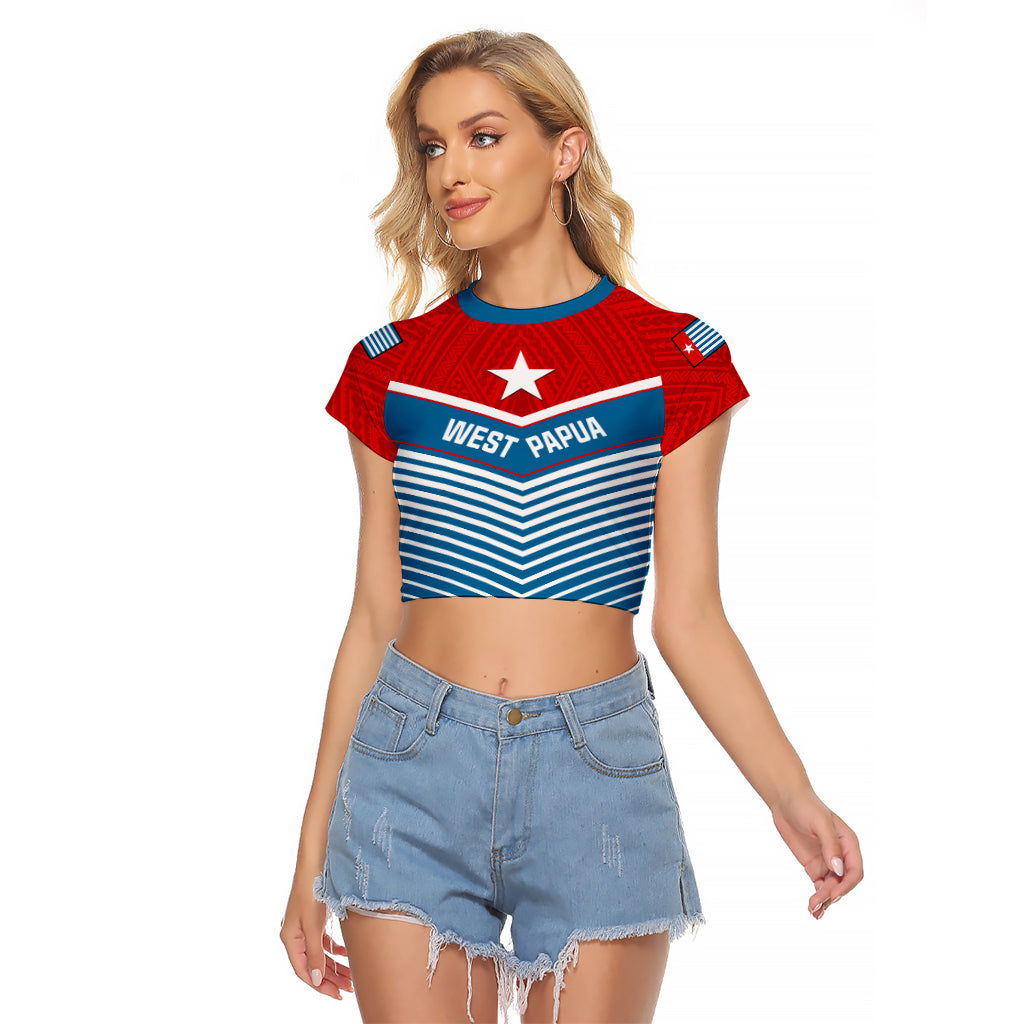 (Custom Personalised) West Papua Raglan Cropped T Shirt Coat Of Arms And Morning Star Flag - Wonder Print Shop