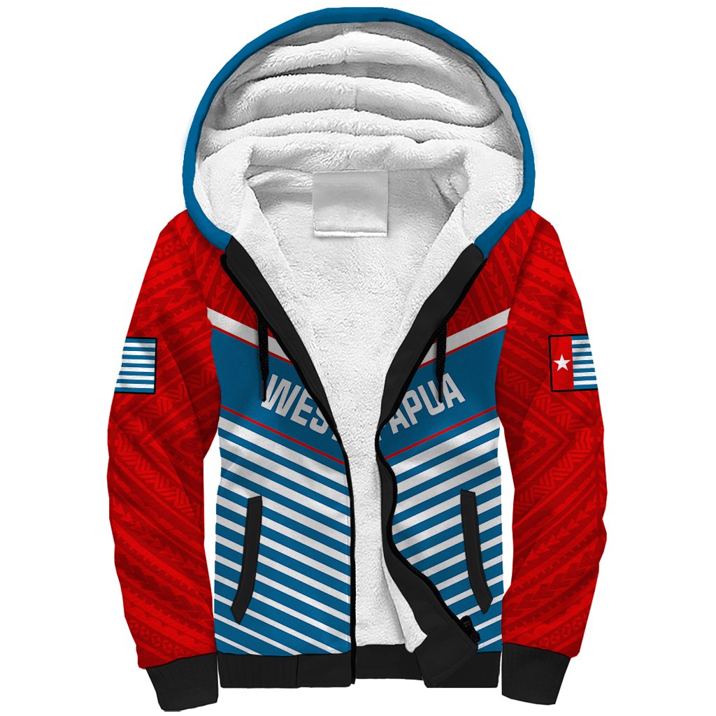 (Custom Personalised) West Papua Sherpa Hoodie Coat Of Arms And Morning Star Flag - Wonder Print Shop