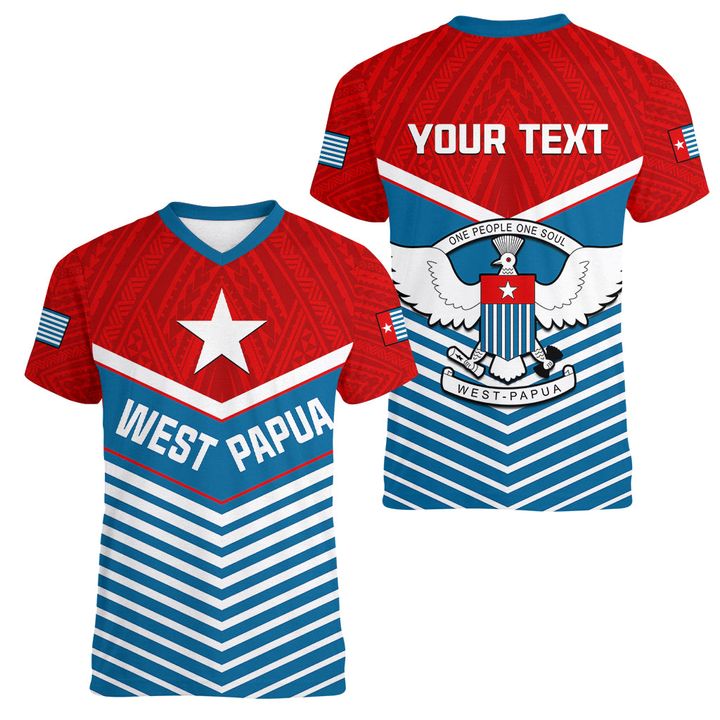 (Custom Personalised) West Papua Women V Neck T Shirt Coat Of Arms And Morning Star Flag - Wonder Print Shop