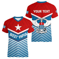 (Custom Personalised) West Papua Women V Neck T Shirt Coat Of Arms And Morning Star Flag - Wonder Print Shop