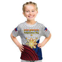 Kids gray Philippines Independence Day T shirt with tribal pattern, sun and stars
