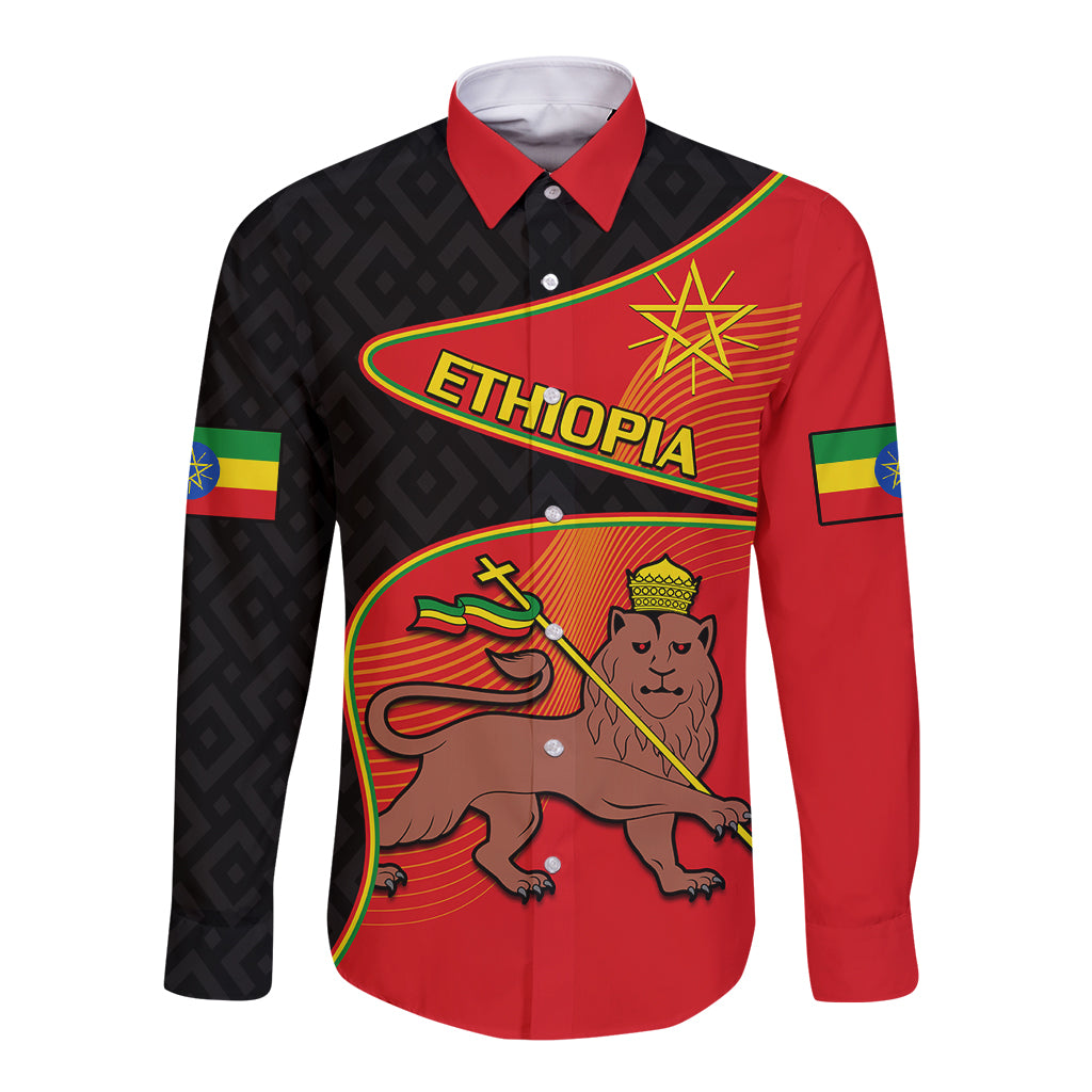Ethiopia Derg Downfall Day Long Sleeve Button Shirt Ethiopian Lion of Judah - Wonder Print Shop