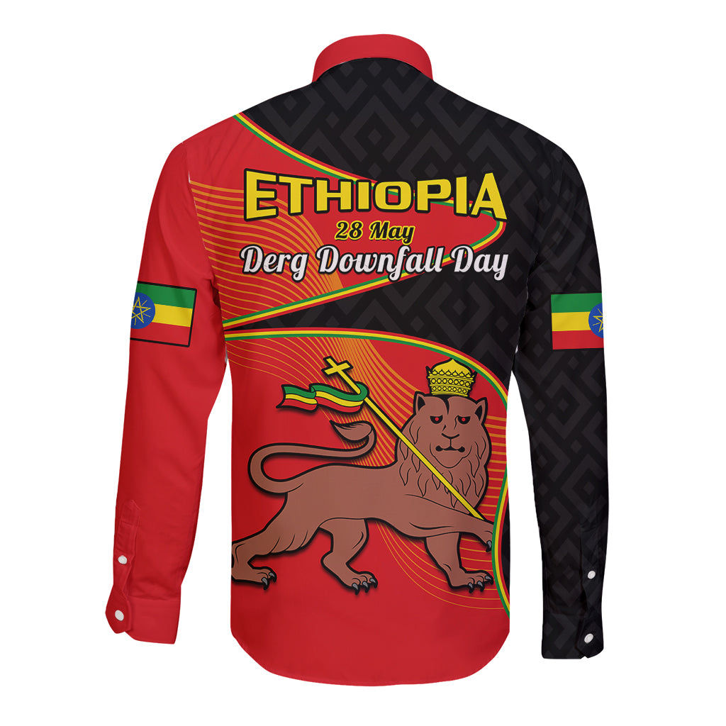 Ethiopia Derg Downfall Day Long Sleeve Button Shirt Ethiopian Lion of Judah - Wonder Print Shop