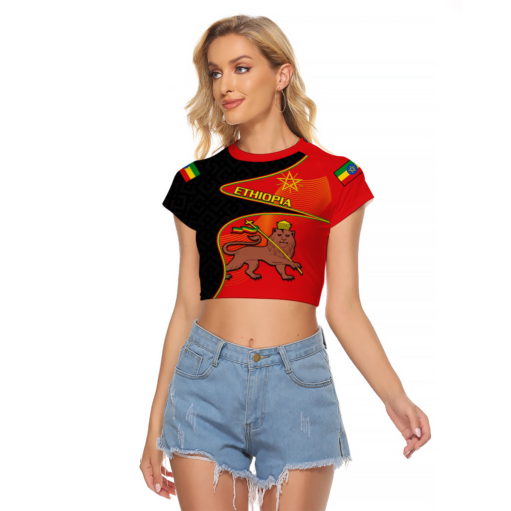 (Custom Personalised) Ethiopia Derg Downfall Day Raglan Cropped T Shirt Ethiopian Lion of Judah - Wonder Print Shop