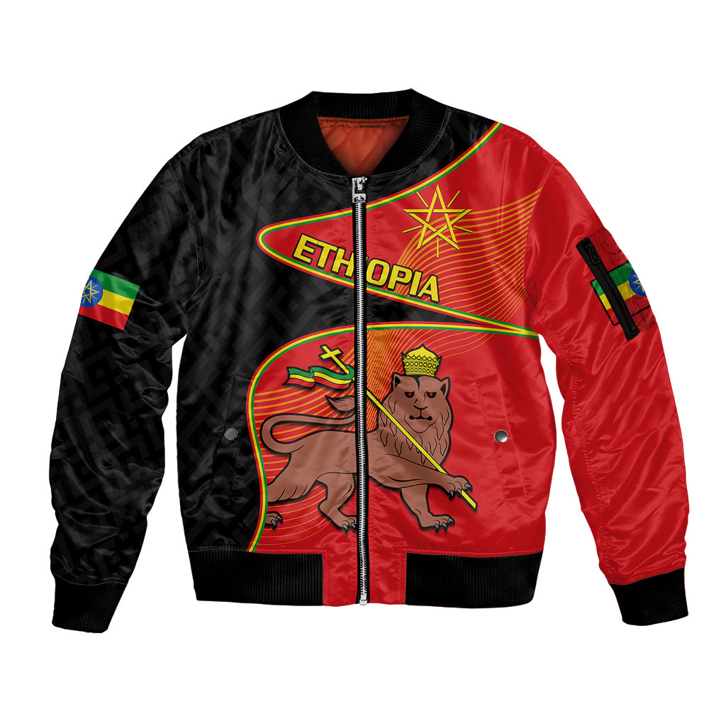 (Custom Personalised) Ethiopia Derg Downfall Day Sleeve Zip Bomber Jacket Ethiopian Lion of Judah - Wonder Print Shop