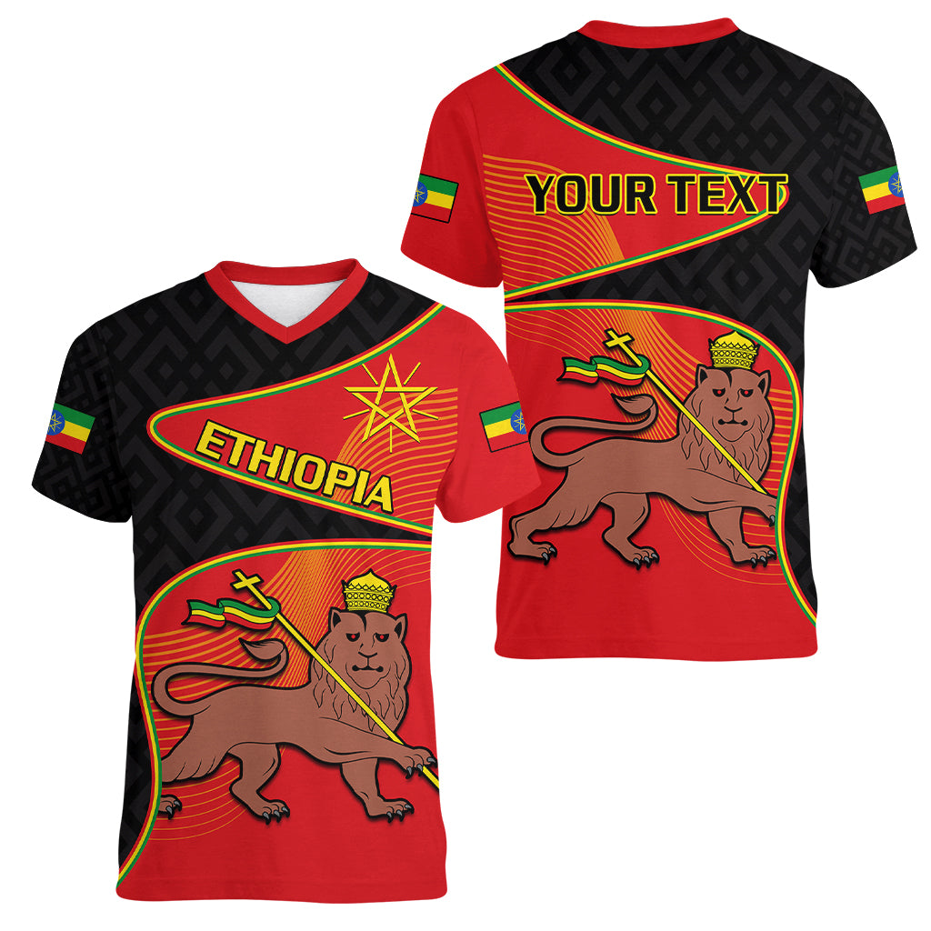(Custom Personalised) Ethiopia Derg Downfall Day Women V Neck T Shirt Ethiopian Lion of Judah - Wonder Print Shop
