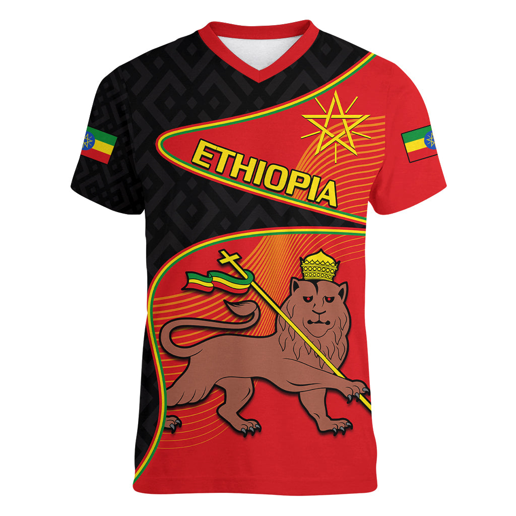(Custom Personalised) Ethiopia Derg Downfall Day Women V Neck T Shirt Ethiopian Lion of Judah - Wonder Print Shop
