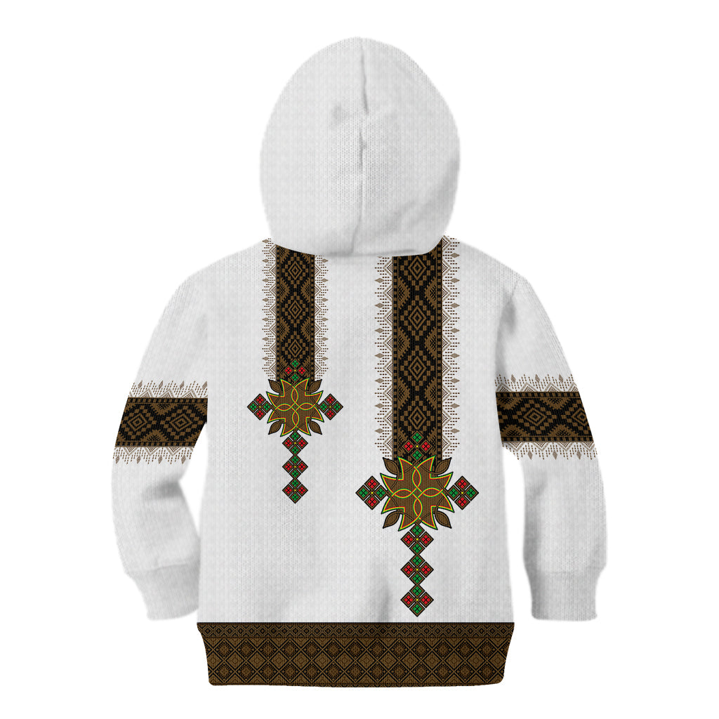 Ethiopia Kid Hoodie Ethiopian Tilet With African Pattern Ver.01 - Wonder Print Shop