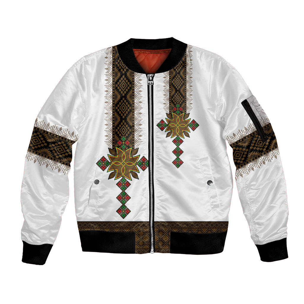 Ethiopia Sleeve Zip Bomber Jacket Ethiopian Tilet With African Pattern Ver.01 - Wonder Print Shop