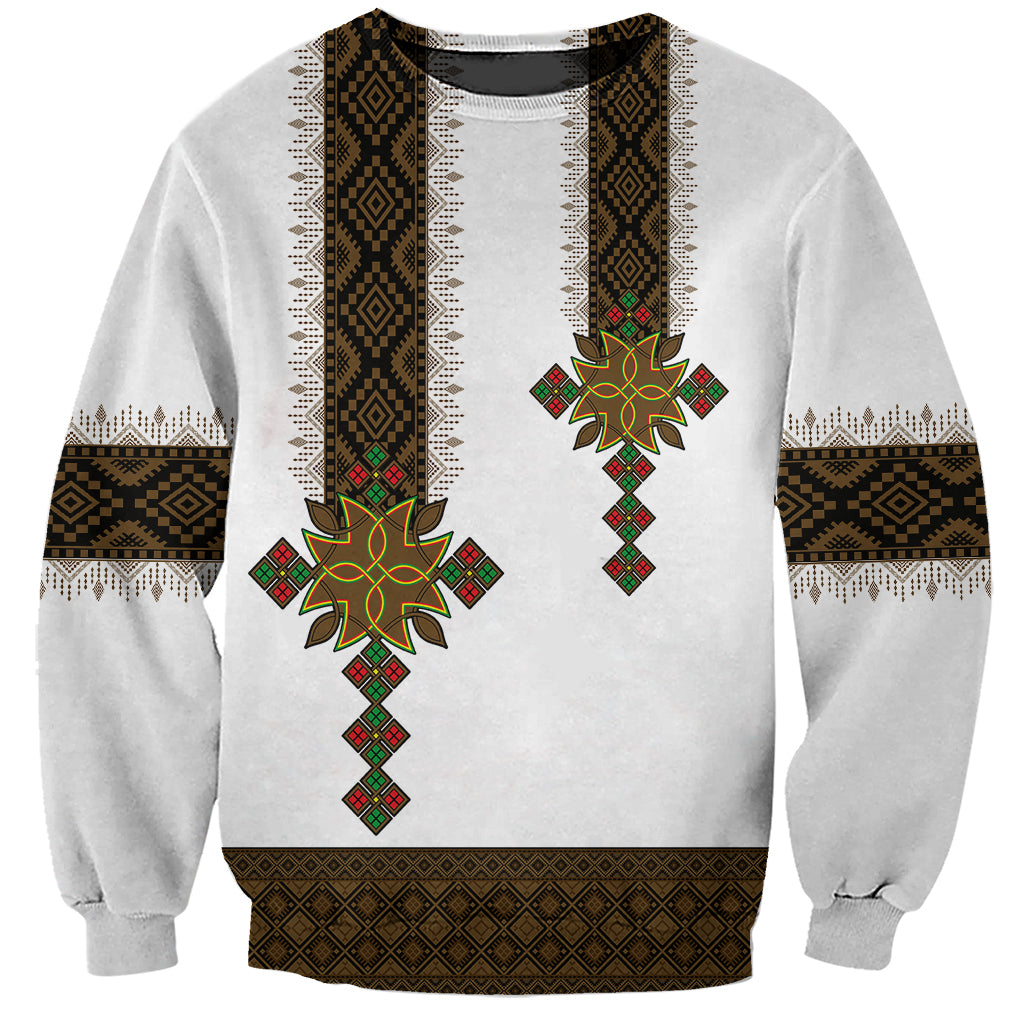 Ethiopia Sweatshirt Ethiopian Tilet With African Pattern Ver.01 - Wonder Print Shop