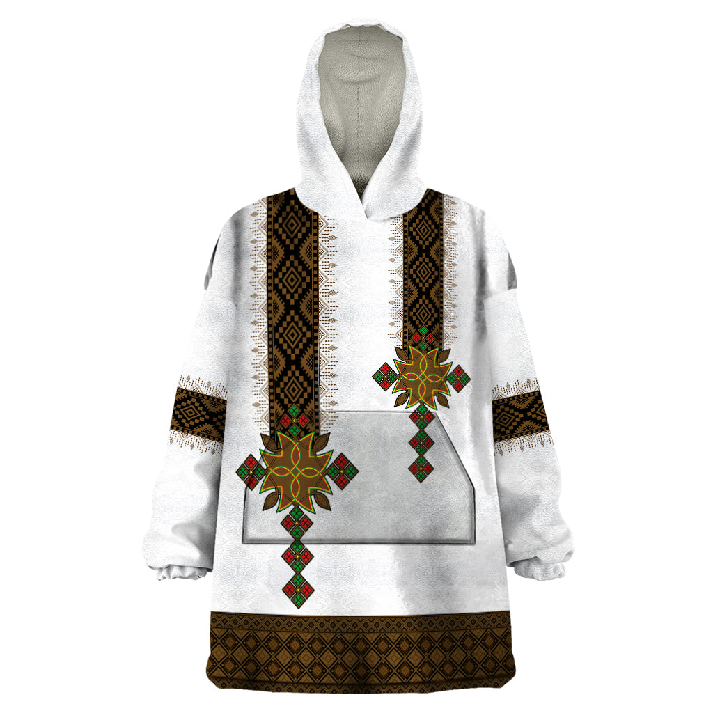 Ethiopia Wearable Blanket Hoodie Ethiopian Tilet With African Pattern Ver.01 - Wonder Print Shop