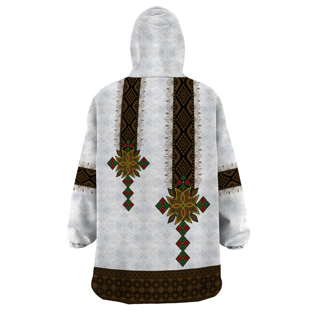 Ethiopia Wearable Blanket Hoodie Ethiopian Tilet With African Pattern Ver.01 - Wonder Print Shop