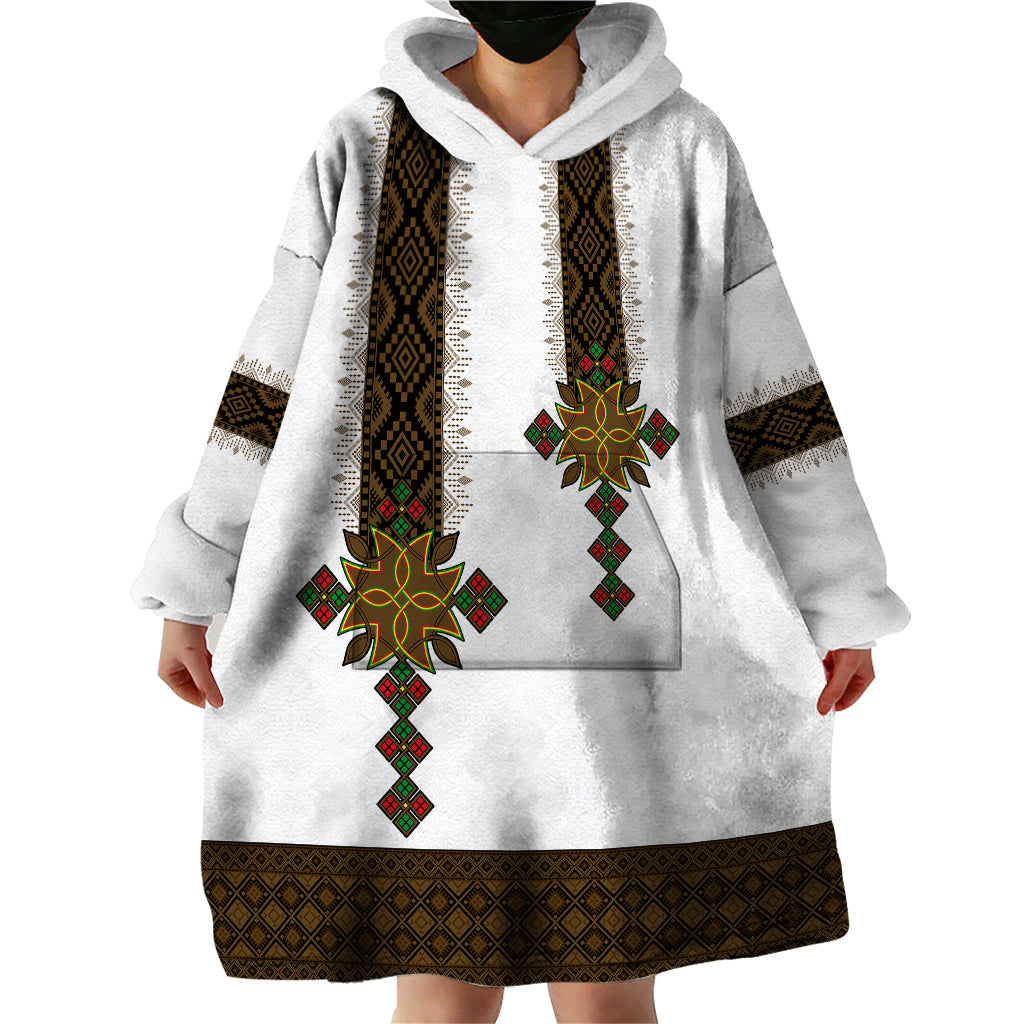 Ethiopia Wearable Blanket Hoodie Ethiopian Tilet With African Pattern Ver.01 - Wonder Print Shop