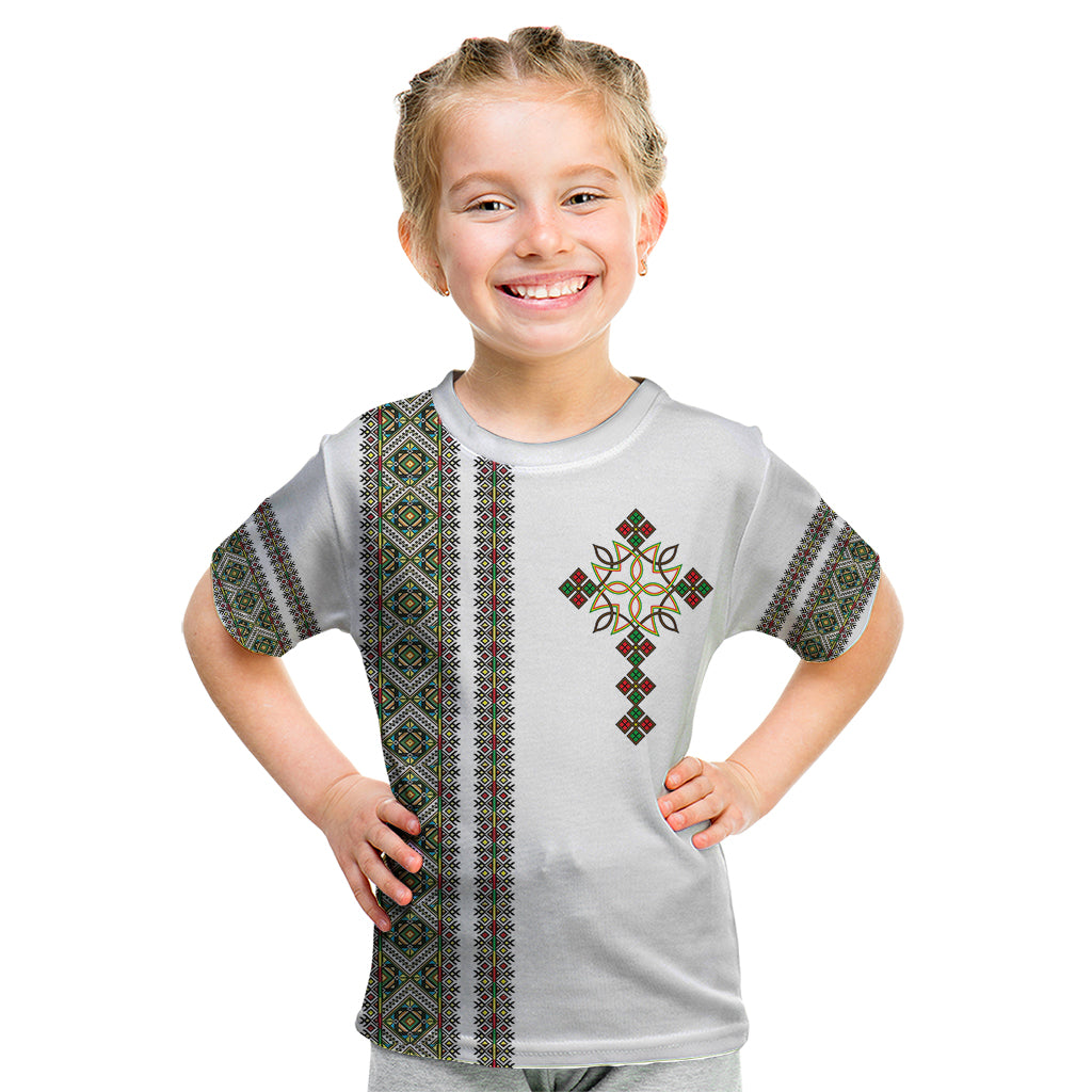 Ethiopia Kid T Shirt Ethiopian Tilet With African Pattern Ver.02 - Wonder Print Shop