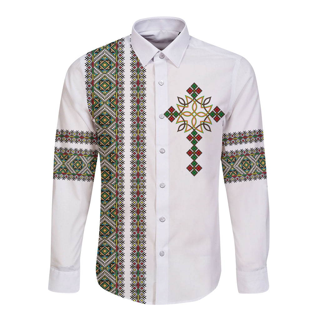 Ethiopia Long Sleeve Button Shirt Ethiopian Tilet With African Pattern Ver.02 - Wonder Print Shop