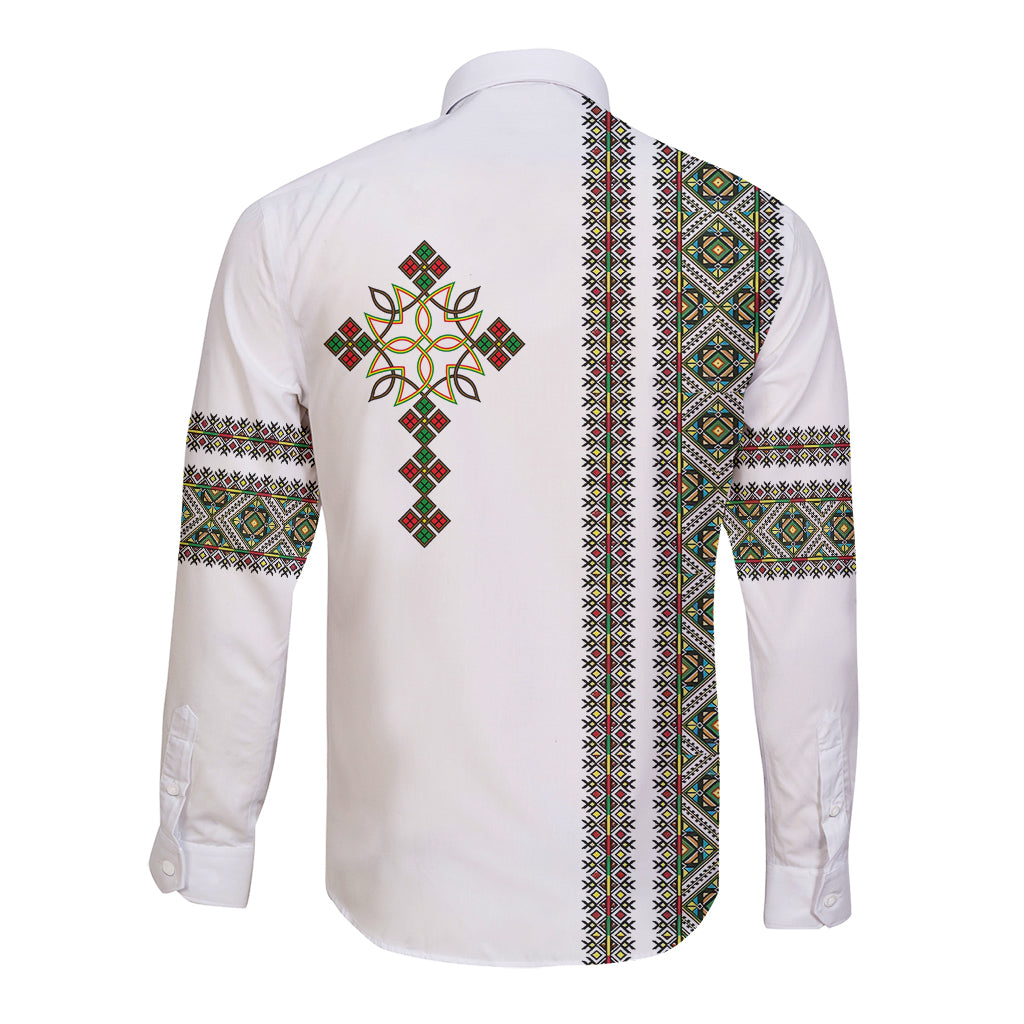 Ethiopia Long Sleeve Button Shirt Ethiopian Tilet With African Pattern Ver.02 - Wonder Print Shop