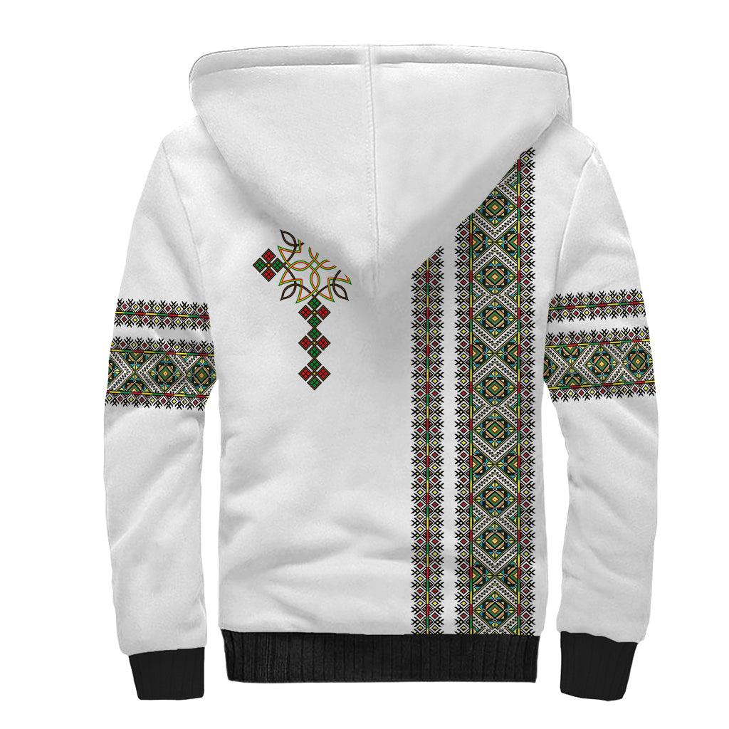Ethiopia Sherpa Hoodie Ethiopian Tilet With African Pattern Ver.02 - Wonder Print Shop