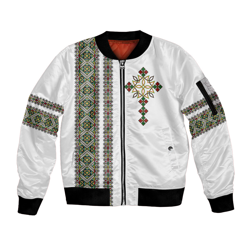 Ethiopia Sleeve Zip Bomber Jacket Ethiopian Tilet With African Pattern Ver.02 - Wonder Print Shop