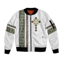 Ethiopia Sleeve Zip Bomber Jacket Ethiopian Tilet With African Pattern Ver.02 - Wonder Print Shop