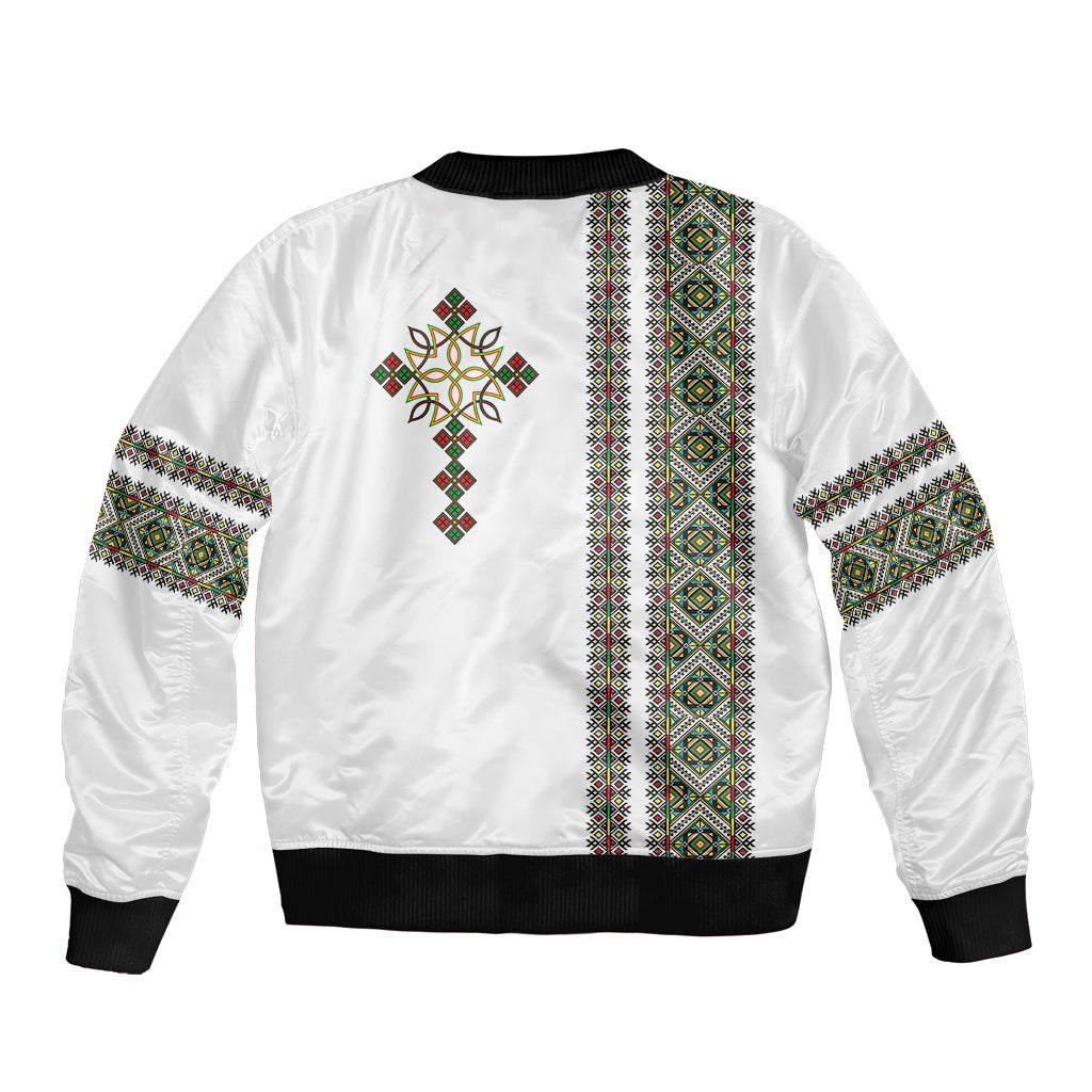 Ethiopia Sleeve Zip Bomber Jacket Ethiopian Tilet With African Pattern Ver.02 - Wonder Print Shop