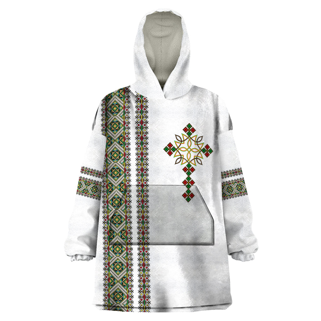 Ethiopia Wearable Blanket Hoodie Ethiopian Tilet With African Pattern Ver.02 - Wonder Print Shop