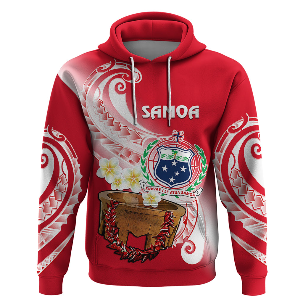 Custom Samoa Hoodie Ula Fala Kava Bowl Plumeria Polynesian Red - Wonder Print Shop