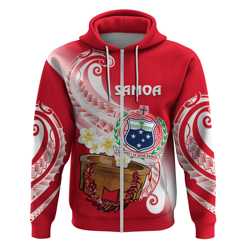 Custom Samoa Hoodie Ula Fala Kava Bowl Plumeria Polynesian Red - Wonder Print Shop