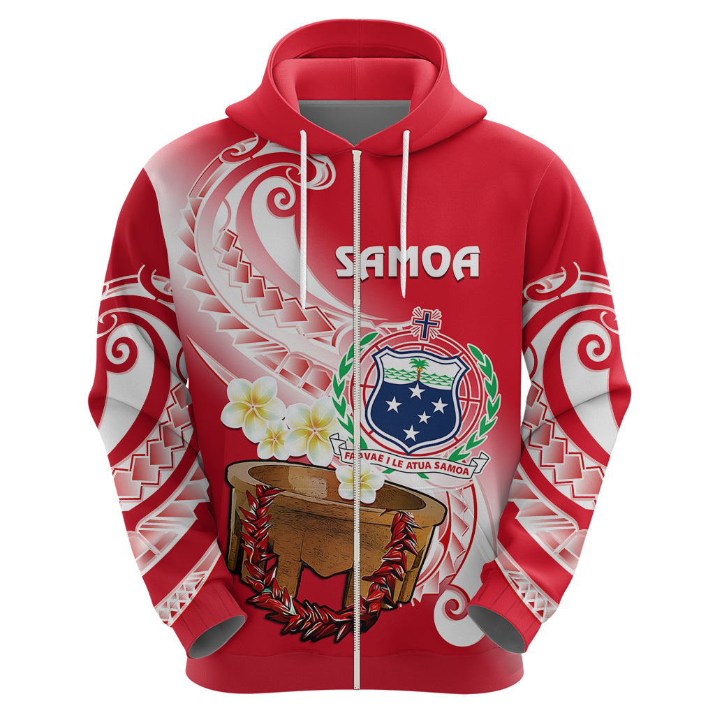 Custom Samoa Hoodie Ula Fala Kava Bowl Plumeria Polynesian Red - Wonder Print Shop