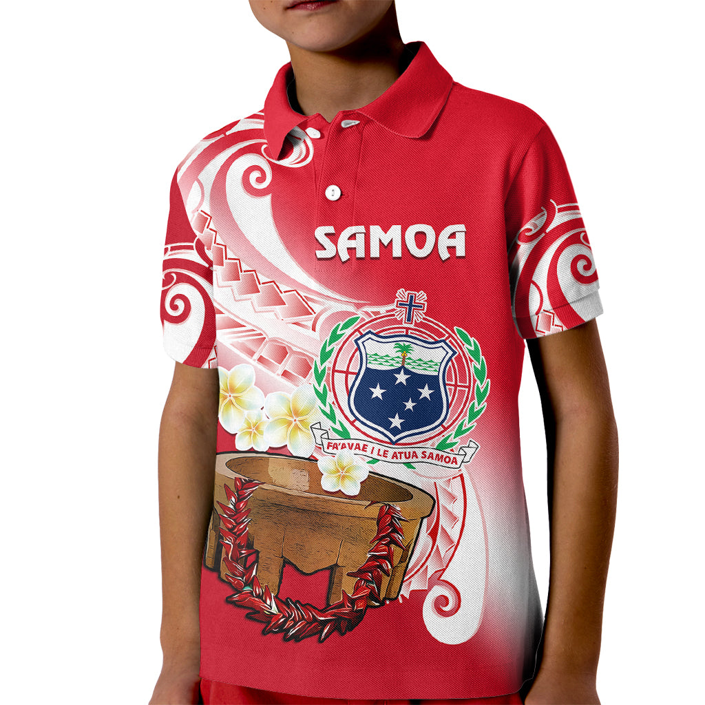 Custom Samoa Polo Shirt for Kid Ula Fala Kava Bowl Plumeria Polynesian Red - Wonder Print Shop