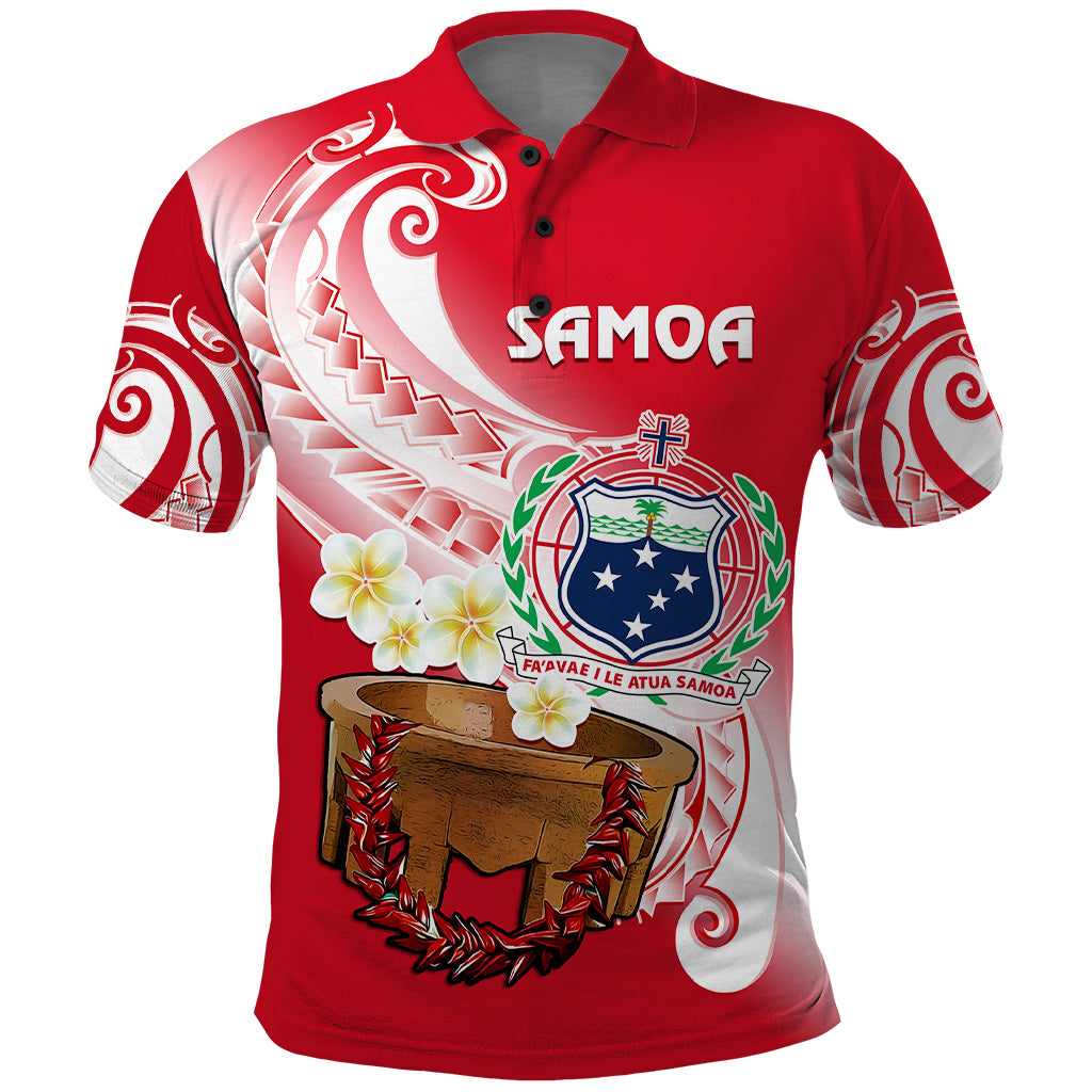 Custom Samoa Polo Shirt Ula Fala Kava Bowl Plumeria Polynesian Red - Wonder Print Shop