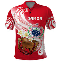 Custom Samoa Polo Shirt Ula Fala Kava Bowl Plumeria Polynesian Red - Wonder Print Shop