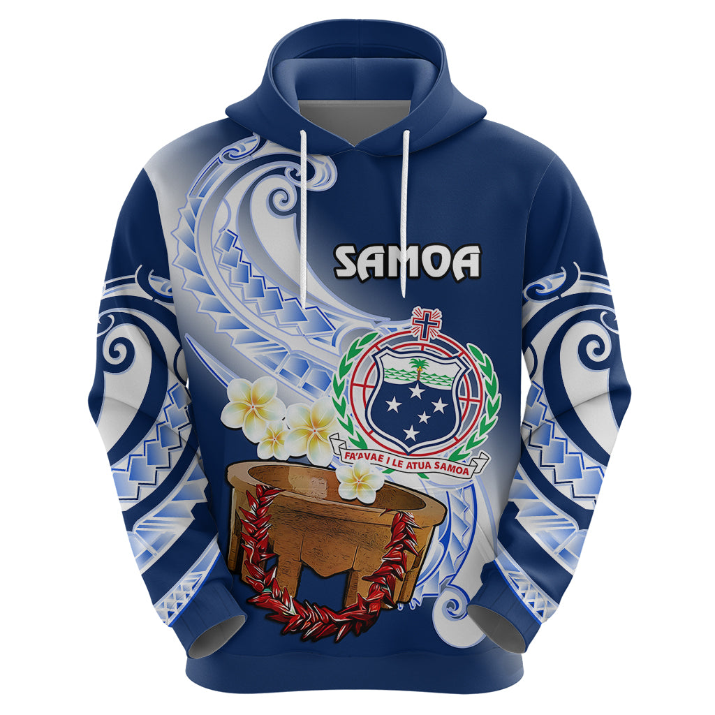 Custom Samoa Hoodie Ula Fala Kava Bowl Plumeria Polynesian Blue - Wonder Print Shop