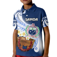 Custom Samoa Polo Shirt for Kid Ula Fala Kava Bowl Plumeria Polynesian Blue - Wonder Print Shop